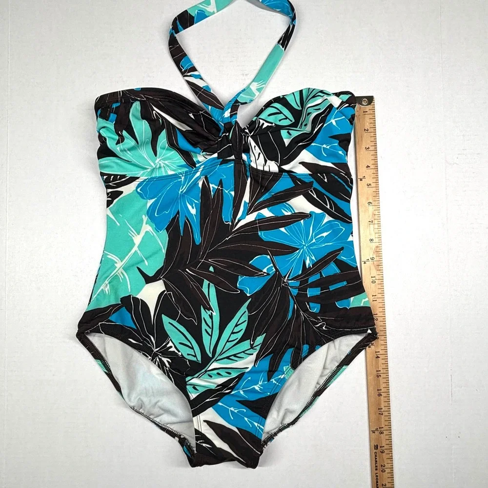 Magicsuit Women 10‎ Blue Turquoise Tropical Floral Halter One Piece Swimsuit EUC